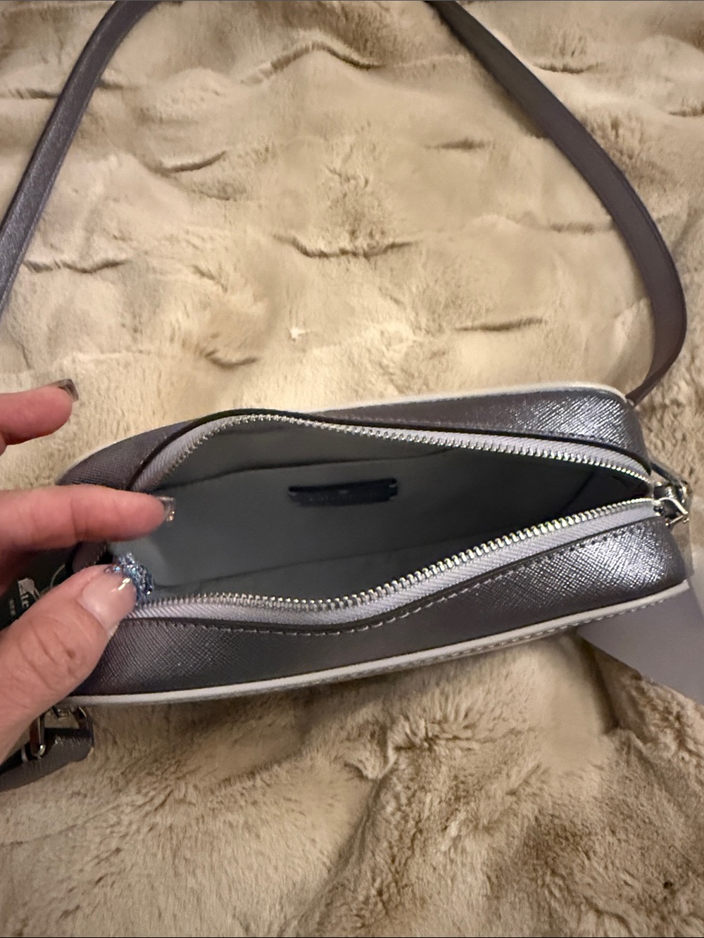 kate spade Metallic Lavender Crossbody Camera Bag with Silver Logo - Picture 5 of 5